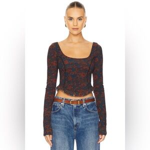 Free People Floral Long Sleeve Crop Top Cross Back Straps Size women’s small